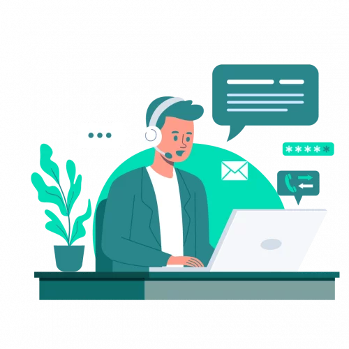 Illustration of a worker taking a client call-01